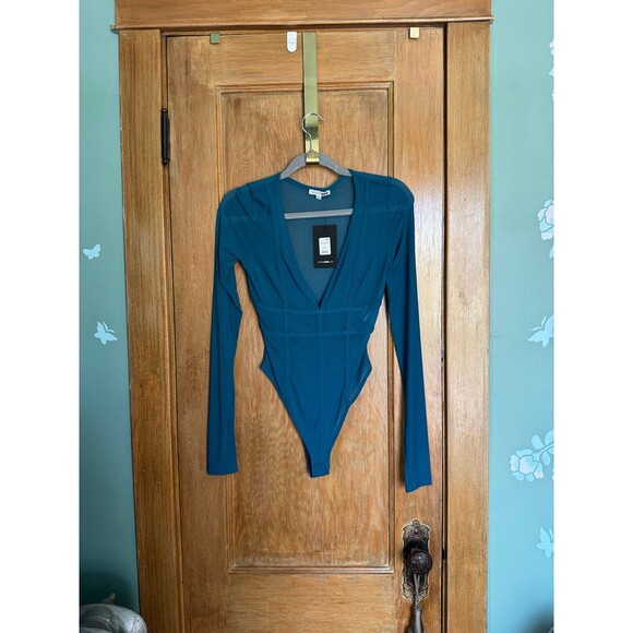 Bright blue sheer long sleeve bodysuit - Picture 2 of 8